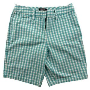 Lands' End Aqua White Gingham Check Mid Rise Shorts Size 8